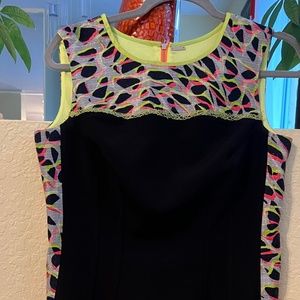 Eli Tahari classy Black & Floral Sheath Sleeveless Dress Size  10